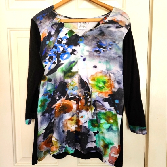 Sage & Parsley Tunic Cotton Blend Colorful Floral Print Top Size Large Artsy - Picture 1 of 11